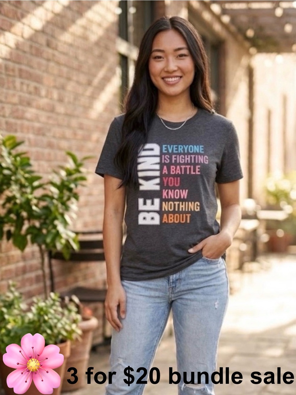 SHEIN BE KIND Graphic Tee Dark Gray Multicolor Short Sleeve Shirt Size Small
